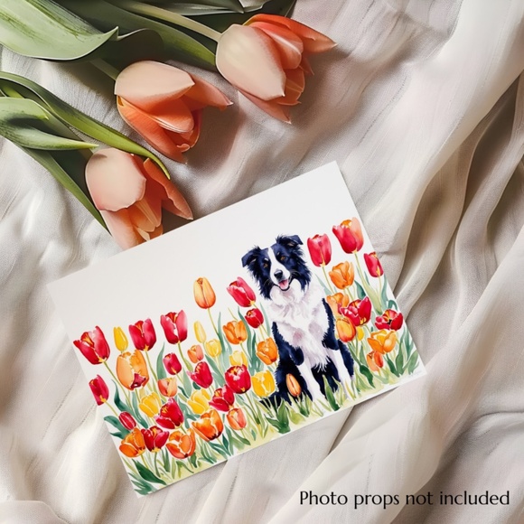 Border Collie  in a Field of Tulips, Spring Collection Blank Note Card Set - Picture 5 of 12